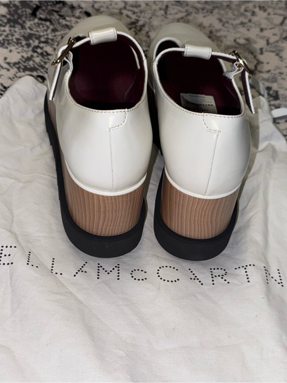 NWT! Stella McCartney White Patent MaryJane Platform Shoes with Gold Buckle Sz 9 - Picture 5 of 10